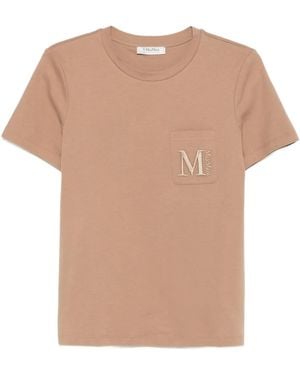 Max Mara Logo-Embroidered Pocket T-Shirt - Natural