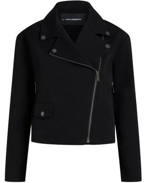 KARL LAGERFELD Zip-Up Biker Sweatshirt - Black