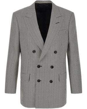 Tom Ford Blazer Croisé À Motif Géométrique - Gray