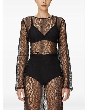Mia Peculiar Openwork T-Shirt - Black