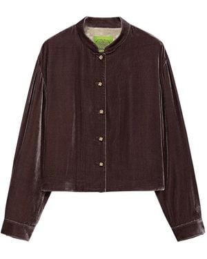Shanghai Tang Infinite Knot Cropped Velvet Jacket - Brown