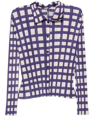 Pleats Please Issey Miyake Basket Plissé-Effect Checked Shirt - Blue