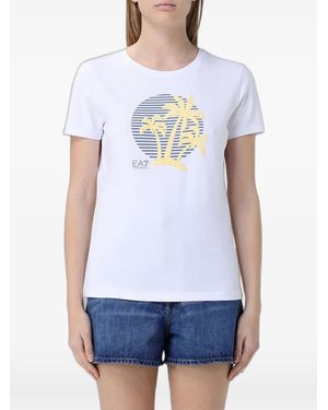 EA7 T-Shirt Con Stampa Palm Tree - Bianco