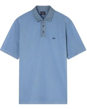ARMANI EXCHANGE Logo-Embroidered Piqué Polo Shirt - Blue