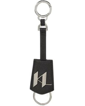 KARL LAGERFELD Logo-Plaque Leather Keychain - White