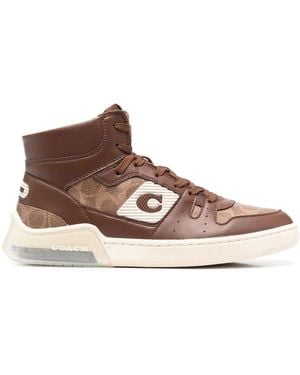COACH Side Logo-Patch High-Top Trainers - Brown