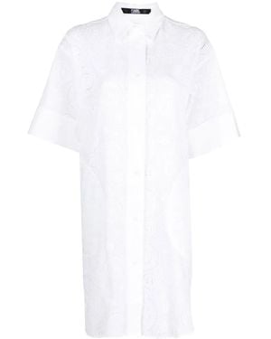 KARL LAGERFELD Broderie Anglaise Mini Shirtdress - White