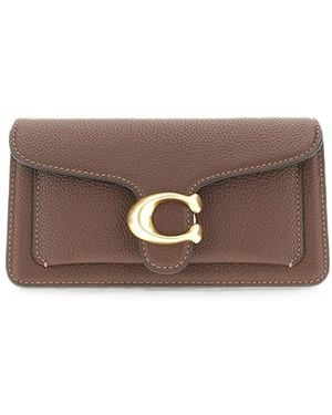 COACH Sac Porté Épaule En Cuir Grainé À Plaque Logo - Brown