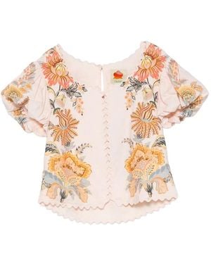 FARM Rio Top A Fiori Con Bordo A Smerlo - Rosa