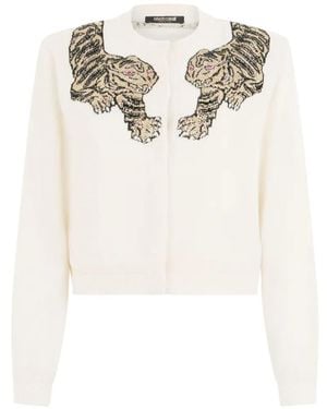 Roberto Cavalli Tiger-Embellished Cardigan - White