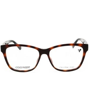 Calvin Klein Tortoiseshell-Effect Rectangle-Frame Glasses - Black