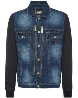 Philipp Plein Jeansjacke Mit Doppeltem Reißverschluss - Blau