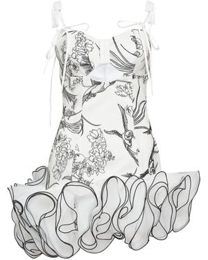 KENZIE KLAMBIE Floral-Print Ruffled Mini Dress - White