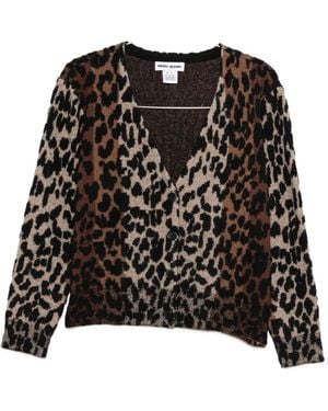 DKNY Animal-Pattern V-Neck Cardigan - Black