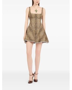 Roberto Cavalli Leopard-Print Frayed Dress - Natural