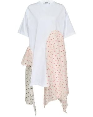MSGM Asymmetric Polka-Dot Dress - White