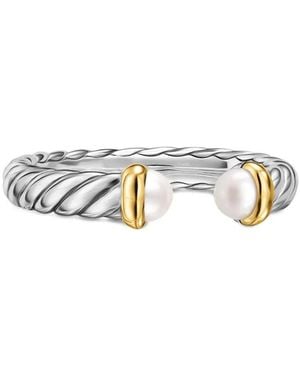 David Yurman Petite Cable パール リング スターリングシルバー＆14Kイエローゴールド - ホワイト