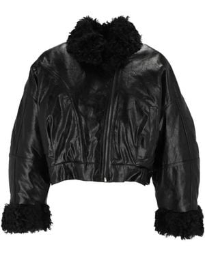 ELEH Shearling-Trim Oversized Jacket - Black