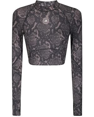 adidas By Stella McCartney Camiseta de manga larga con estampado de piel de serpiente - Gris