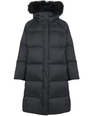 Yves Salomon Fur-Trim Hooded Down Coat - Blue