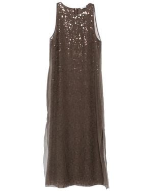 Brunello Cucinelli Sequin-Embellished Sleeveless Midi Dress - Brown