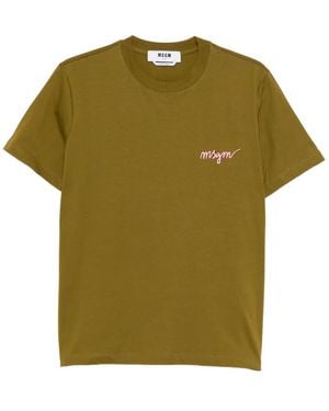 MSGM Logo-Embroidered Cotton T-Shirt - Green