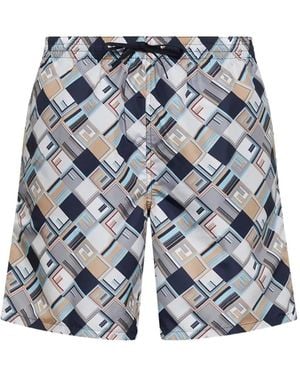 Fendi Ff Check Swim Shorts - Blue