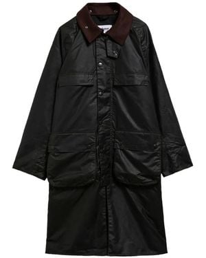 Barbour Waxed-Cotton Corduroy-Collar Coat - Black