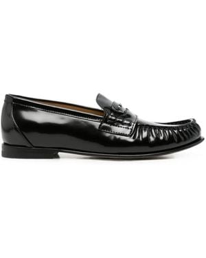Fendi Scrunch Logo-Plaque Gathered Loafers - Black