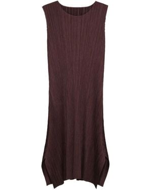Pleats Please Issey Miyake Monthly Colors: July Pleated-Sleeveless Midi Dress - Purple