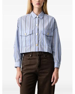 Sessun Balanca Vertical-Stripe Cropped Shirt - Blue