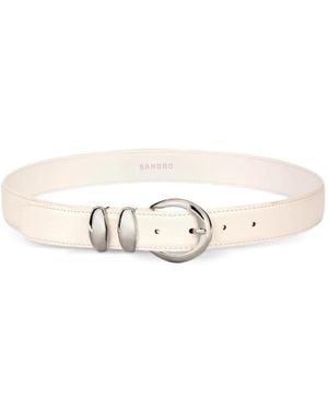 Sandro Smooth Leather Metal Buckle Belt - White