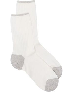 ANT45 Ribbed Metallic-Detail Socks - White