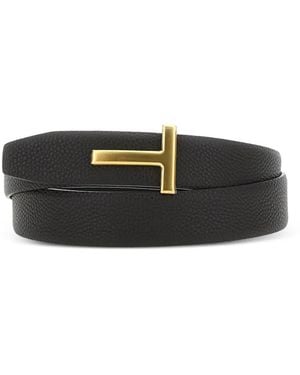 Tom Ford Cinturón de piel con hebilla en T - Negro