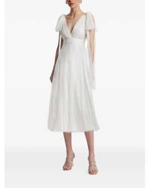 Framboise Lumiere V-Neck Silk Midi Dress - White