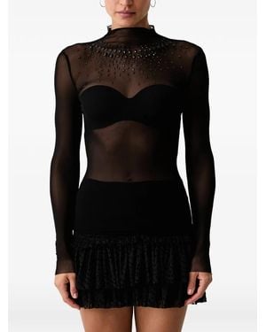 Silvian Heach Crystal-Embellished Mesh Top - Black