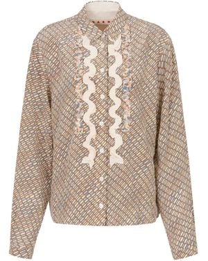 Marni Camisa Estampada Con Volantes - Neutro