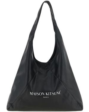 Maison Kitsuné Schultertasche Mit Logo-Print - Schwarz