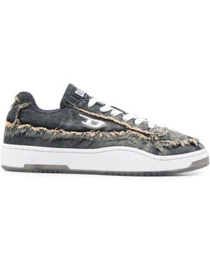 DIESEL Distressed Denim Sneakers With Frayed Edges And Translucent Outsole - White