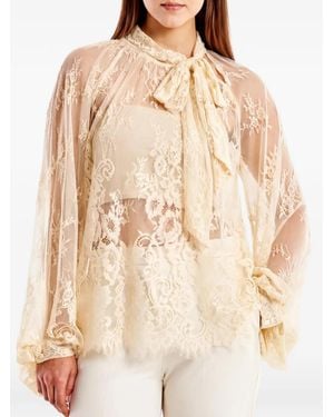ViCOLO Lace-Panelled Pussy-Bow Blouse - Natural