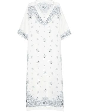 Ferragamo Paisley-Print V-Neck Midi Dress - White