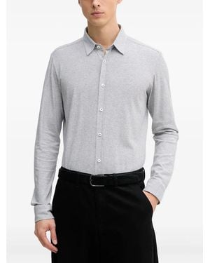 BOSS Textured Long-Sleeve Cotton Shirt - Gray