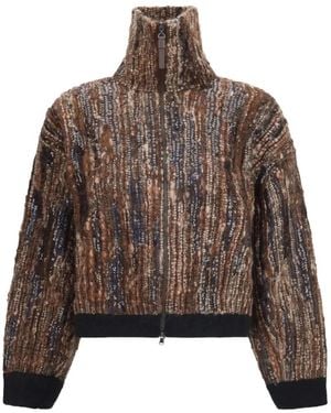 Brunello Cucinelli Sequin-Embellished Cardigan - Brown