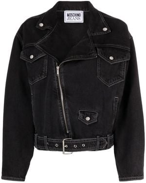 Moschino Belted Denim Biker Jacket - Black