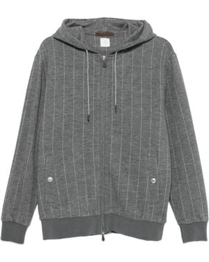 Eleventy Pinstripe-Pattern Zip-Up Hoodie - Grey