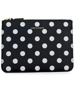 Comme des Garçons Polka-Dot-Print Calf Leather Pouch - Black