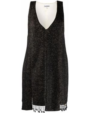 Ganni Beaded Step-Hem Shift Dress - Black