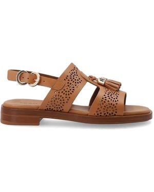 Frau Tassel-Detail Perforated Sandals - Brown