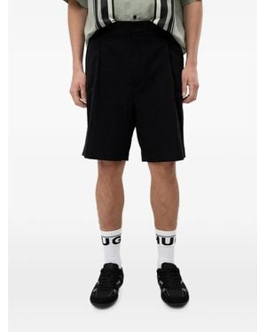 HUGO Seersucker-Textured Pleated Shorts - Black