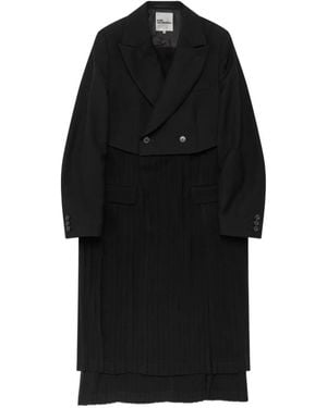 Noir Kei Ninomiya Pleated Double-Breasted Coat - Black